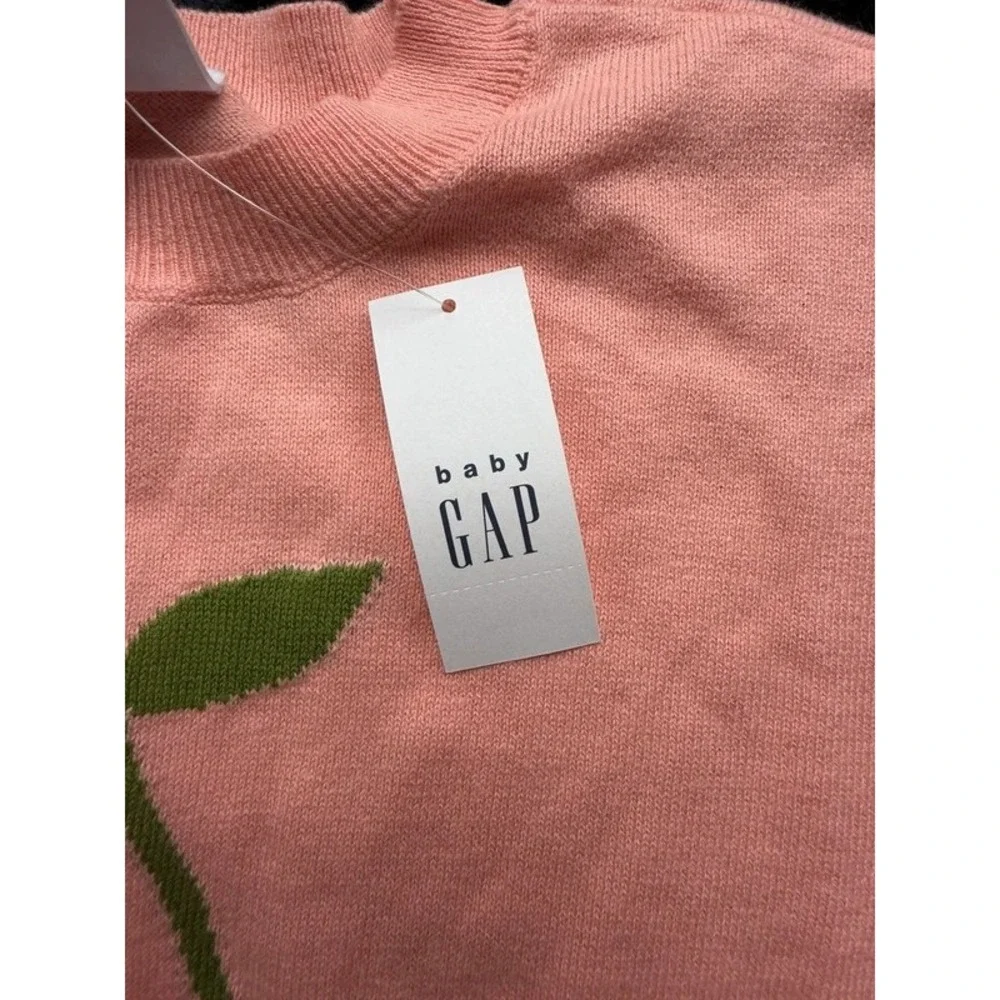 NWT babyGap Girls 5Y Coral Pink Cherry Intarsia Sweater 100% Cotton